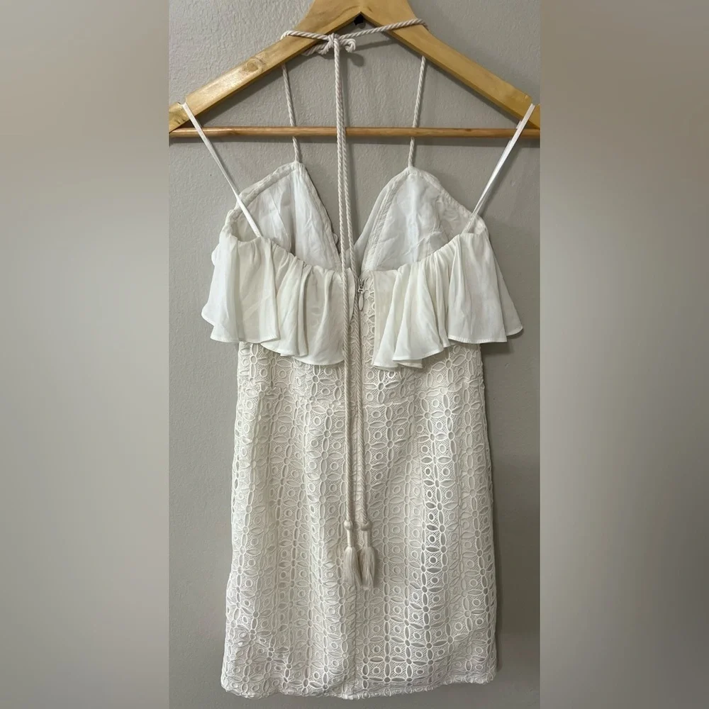 The Jetset Diaries Calloway Lace Ruffle Mini Dress White XS Halter EUC
